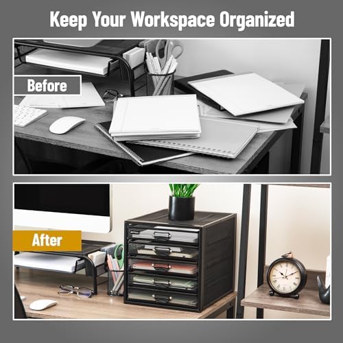 Mind Reader File Storage Drawers, Desk Organizer, Multi-Purpose, Crafts, Office, Metal, Black