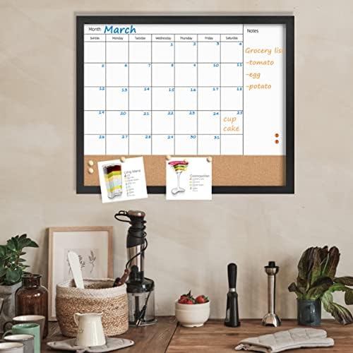Dry Erase Calendar Whiteboard for Wall,Combo Board White Board &Cork,Black