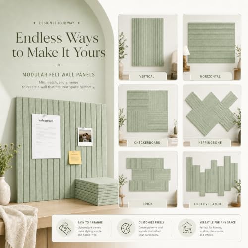 Large Felt Bulletin Board 12-Pack,48"x36" Cork Board,Sage Green