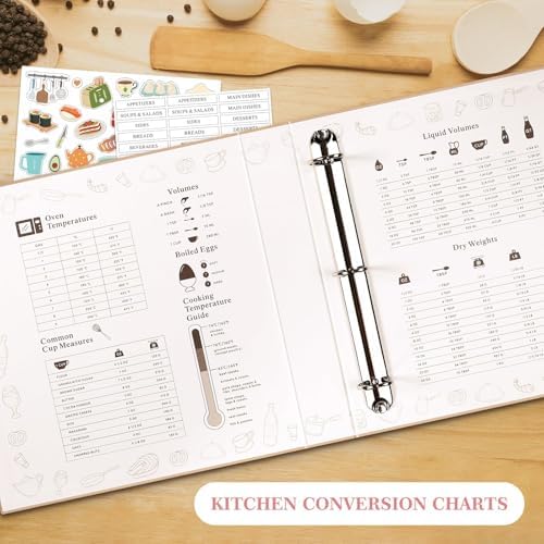 Lanpn Recipe Binder 8.5x11 3 Ring Kit, Waterproof Recipe Book Organizer Binder with 60 Plastic Sleeves,116 Recipes, Dividers,Labels & Stickers, Blank Recipe Binder to Write in Your Own Recipes, Oat