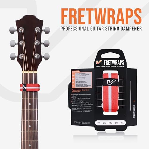 Gruv Gear Fret Wrap & Guitar Mute, Fretwrap for Acoustic, Electric & Bass | String Dampener Recording, Tapping & Practice Accessory (1 Pack, Large Red/White, Fits 6 String Bass, 8 String Guitar)