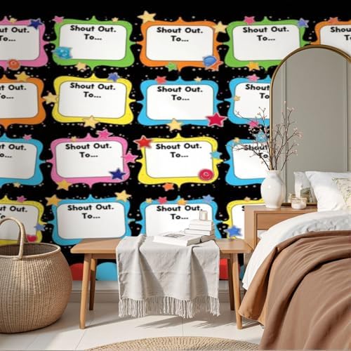 Peel and Stick Wallpaper Wall Decor Self Adhesive Removable Wall Paper Colorful Staff Shout Outs Bulletin Board Decorative Borders Stars Decorative Wall Mural for Bedroom Living Room