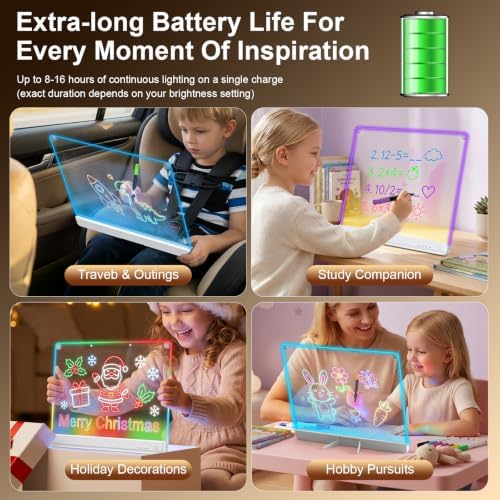 19.7-Inch Rechargeable Doodle Glow LED Note Board,15-Color Light Effects,Neon Light Up Drawing Tablet Up Drawing Pad Dry Erase with Built-in Stand,Gift Toy for Kids/Girls/Teens,7 Markers Tracing Book
