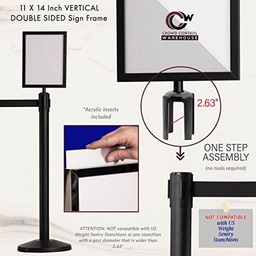 Crowd Control Warehouse Stanchion Post Top Sign Frame, 11x14 Inch Vertical