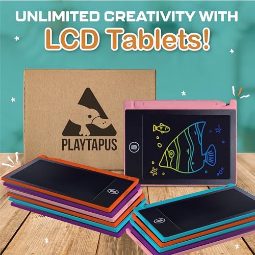 Playtapus Mini LCD Writing Tablet for Kids, 12 Pack – 4.5" Reusable Doodle Boards, Non-Candy Party Favors, Goodie Bag Fillers, Classroom Prizes, Screen-Free Travel Toys for Boys & Girls Ages 3-8