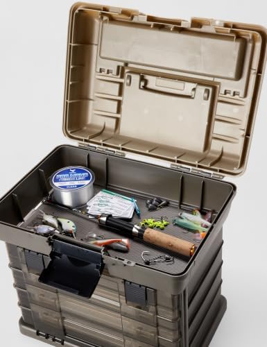 Plano Guide Series StowAway 4-By Rack System Tackle Box, Holds 4 3700 Utility Tackle Boxes, Quick-Access Top Storage with DuraView Lid, Durable Construction, Flexible, Adaptable Fishing Box