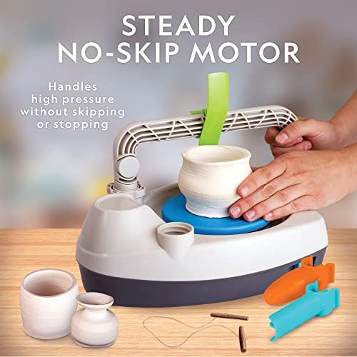 National Geographic Deluxe Pottery Wheel Complete Starter Kit for Kids | Plug-In Motor, 3 Lbs. Air-Dry Clay, Patented Arm Tool, Sculpting Tools, Gemstone Chips, Paints, Creative Birthday Gift