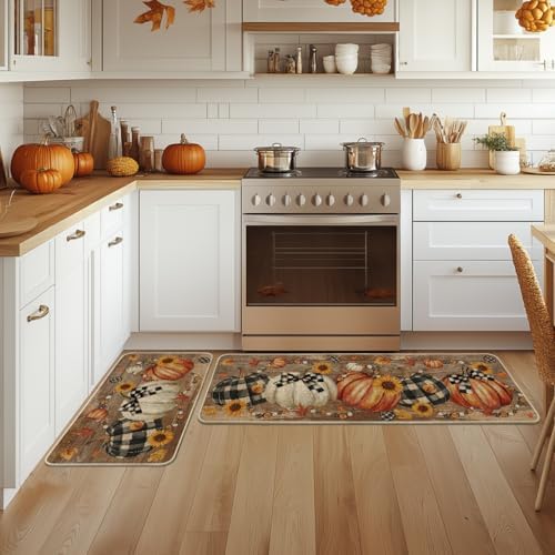 Artoid Mode Wood Beads Pumpkin Fall Kitchen Mats Set of 2-17x29+17x47