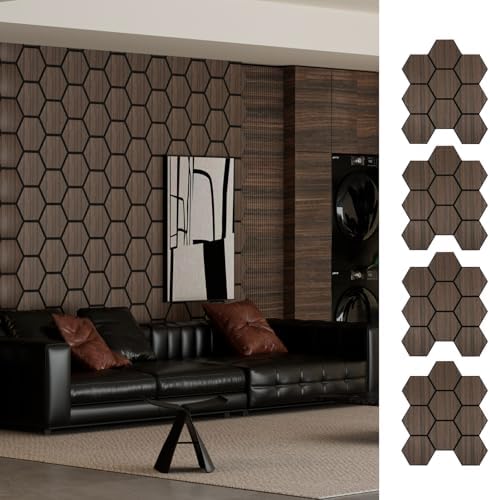 Hexagon Acoustic Wall Panels, Self-Adhesive Sound Absorbing Wall Panel by ARMURO, 4 Pack Covers 19.27 Sq Ft, Peel and Stick Noise Reducing for Home Office Studio Bedroom Wall Decor