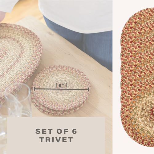 Homespice Harvest Braided Trivets Ideal as Pot Holders, Round 8" Set of 6