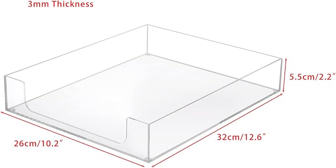 BTSKY 1 Pack Multipurpose A4 File Tray Clear Acrylic Desk Tray Organizer Elegant Letter Size Desk Documents Trays Magazine Files Storage Basket Organizer Bin for Office Cosmetics Bathroom