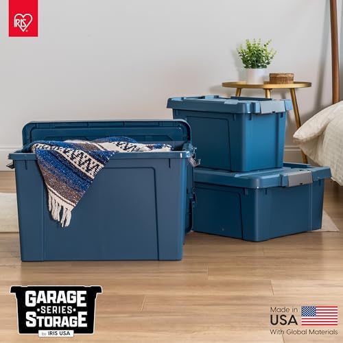 IRIS USA 4-Pack 12 Gal Heavy Duty Lockable Storage Totes with lids, Navy