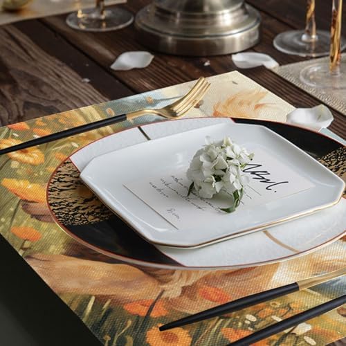 ALAZA Happy Golden Retriever in Flower Field Set of 4 Placemats Rectangle Table Mat for Dining Table Restaurant Kitchen Home Decor, 12" x 18"