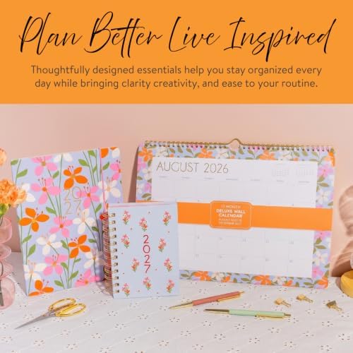 Orange Circle Studio 2027 Planner, Black Tri-Tab Weekly & Monthly Planner, 9.6" x 7", Spiral Bound Organizer with Note Pages, Pocket Dividers & Elastic Closure Design for Home Office Planning Uses