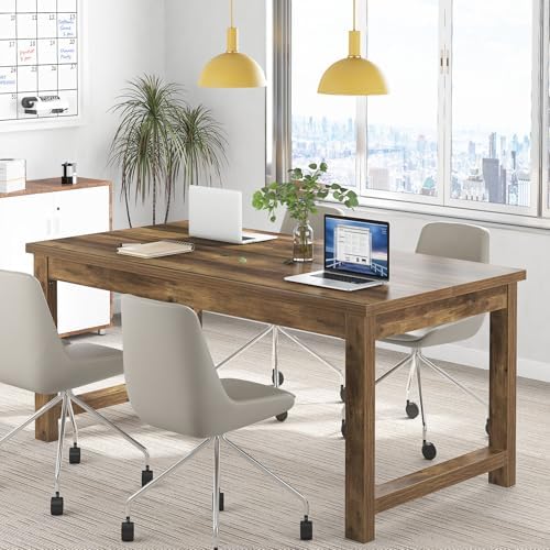Tribesigns Modern Computer Desk, 63 x 31.5 inch Large Office Desk Computer Table Study Writing Table Workstation for Home Office, Brown Wood