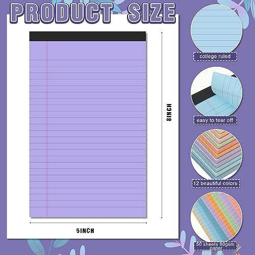 Lincia 24 Pcs 5" x 8" Small Legal Pads Colored Lined Note Pads Narrow Ruled Writing Notepads 50 Sheets Per Micro Paper Notebook Lined and Perforated for College Office Supplies (Bright Colors)
