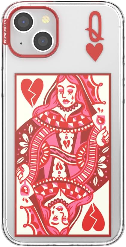 PopSockets iPhone 14 Phone Case with MagSafe- Heart Queen | Magnetic, Wireless Charging, Camera & Drop Protection, Heart, Valentines, Red, Textured