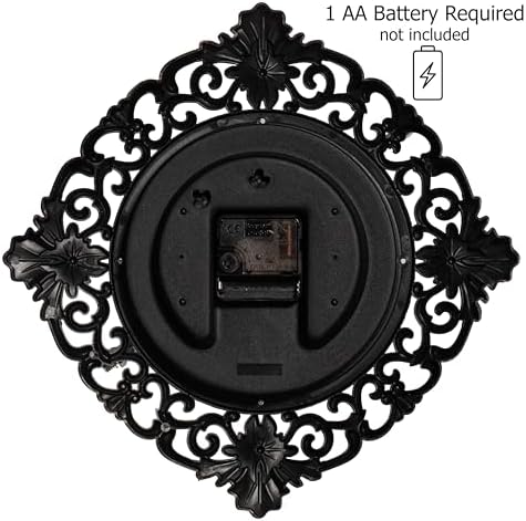 Clockswise 11" Classic Round Decorative Hanging Wall Clock with Ornate Floral Scroll Frame in Vintage Distressed Finish for Home Entryway Living Room Bedroom Kitchen Office Hotel & Restaurant, Brown