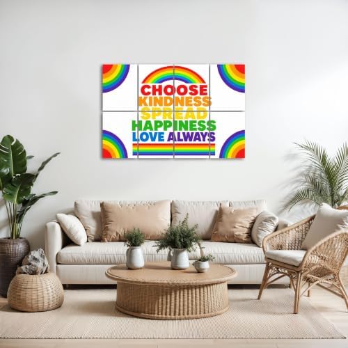 8 Pack Art Acoustic Panels Sound Absorbing Rainbow Motivational Poster Choose Kindness Spread Happiness Love Decorative Soundproof Wall Panels Self Adhesive for Home Recording Studios 48"x32"