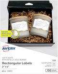 Avery Printable Rectangle Labels, 2" x 4" Blank Labels, Shipping, Matte White, Metallic Gold Border, Permanent Adhesive, Laser/Inkjet Printable, 100 Total (6506)