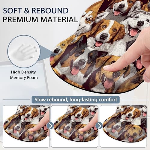 Wrist Rest Mouse Pad and Keyboard Support Set,Cute Dog 3 in 1 Ergonomic Memory Foam Mousepad with Non Slip Base, Gaming Mouse Pad for Office and Home