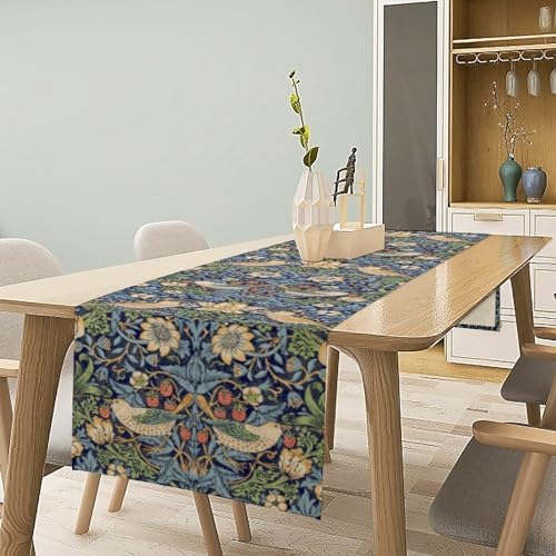 William Morris Floral Table Runner,Flowers Botanical Printed Table Runner for Home Kitchen Dining Table Decoration,13x70 Inch Strawberry Thief