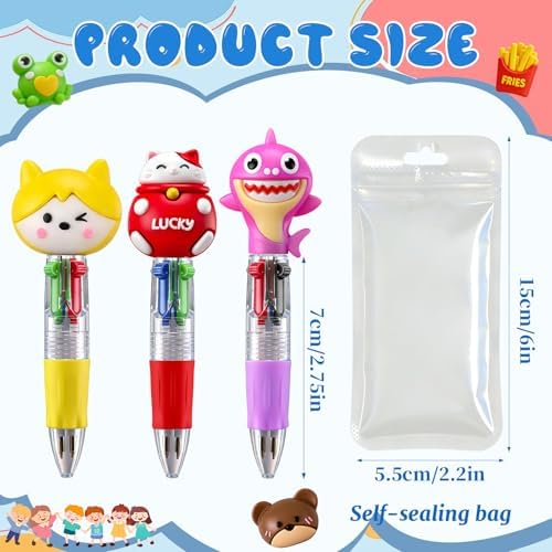 16 Pcs Mini Multicolor Pens in One 4-in-1, Cute Kawaii Ballpoint Pens Bulk with 16 Different Designs, Classroom Rewards, Student Gifts, Party Favors, Back to School Supplies for Kids