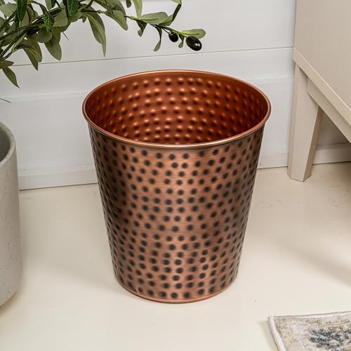 happimess Axel 2 Gal Hammered Steel Waste Bin 10", Antique Copper, Set of 2