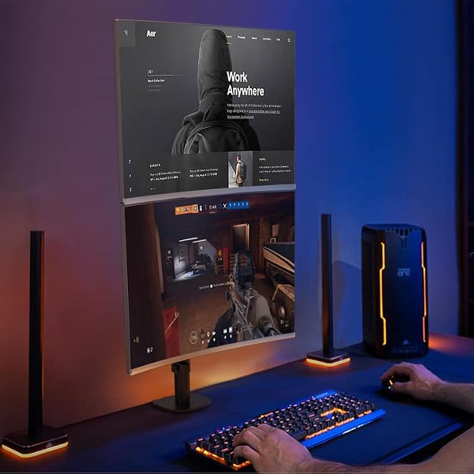 Pholiten Tall Vertically Stacked Dual Monitor Desk Mount Stand | Extra Tall 31 Inch Monitor Stand, Fully Adjustable Monitor arm for 13-32 Inch LCD Screen, Holds up to 22lbs