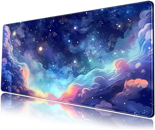 Pastel Anime Space Desk Mat Nebula View Cute Aesthetic Desk Pad Stars Galaxies Deep Dark Blue Cosmos Large Mouse Pad Extended Gaming Mousepad XL Laptop Keyboard Mouse Mat 31.5"x11.8"