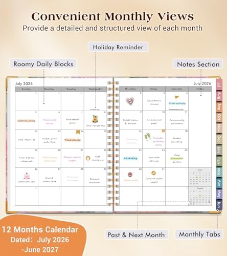 Academic Planner 2026-2027, Hardcover Weekly and Monthly Calendar Planner from July 2026 - June 2027, 8.5" x 11" A4 Large Daily Agenda with Tabs, College School Organizer for Student Teacher, Vibrant Watercolor