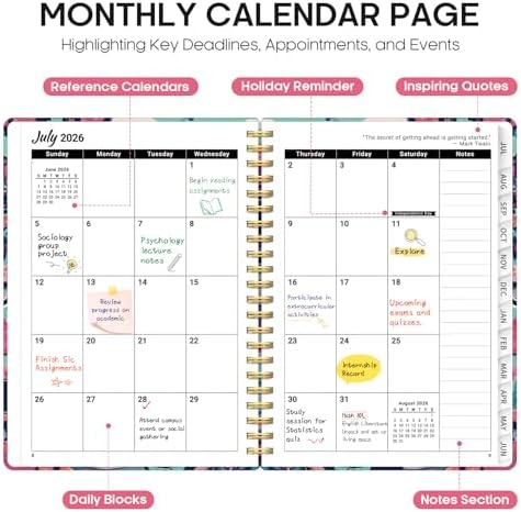 Planner 2026-2027, Monthly & Weekly Jul 2026-Jun 2027 Calendar Planner