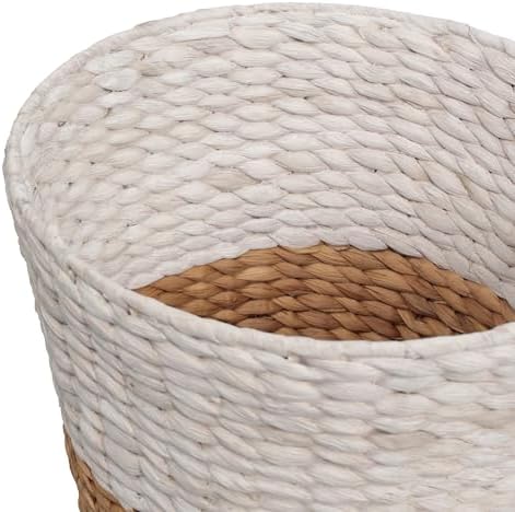 happimess Toby 3.1 Gal Water Hyacinth Wastebasket, White/Natural, Set of 2