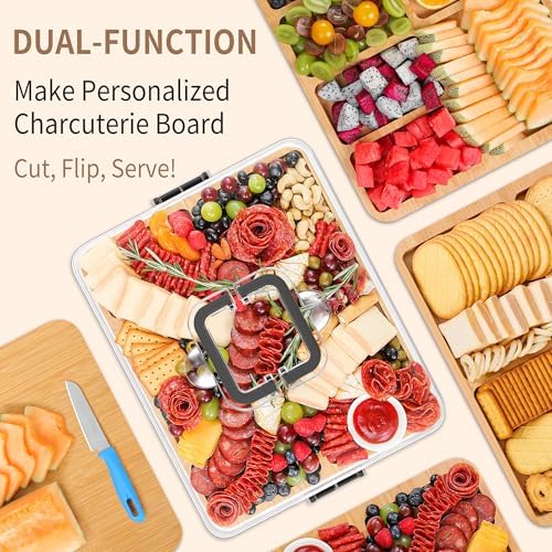 CAWIU Large Charcuterie Board with Lid, Portable Cheese Board & Snack Tray