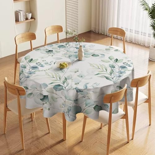 Green Eucalyptus Tablecloth, Watercolor Floral Spring Botanical Plants Herb Sage Print Table Cover for Home Kitchen Dining Table Party Camping Decor, 50x50in