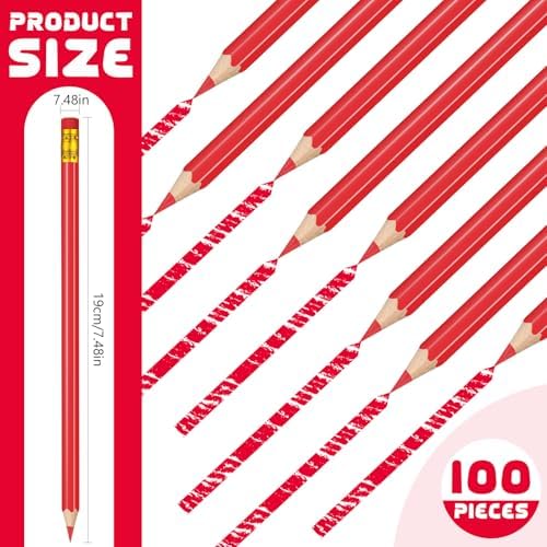 Sivak 100 Pack Red Colored Pencils with Eraser, Presharpened, Hexagonal, Erasable, Ideal for Drawing, Coloring, Marking, Grading, Teaching, Art, School
