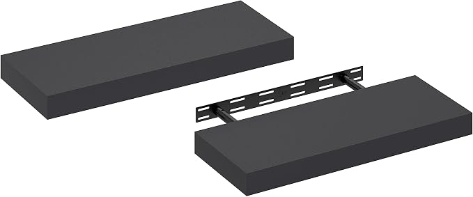 Furinno Tanna Floating Shelves for Wall Set of 2, 9 x 24 Wall Shelf, Wall Mounted Floating Shelf with Invisible Bracket, 2-Inch Thick, for Bathroom, Living Room, Bedroom, Home Office, Americano