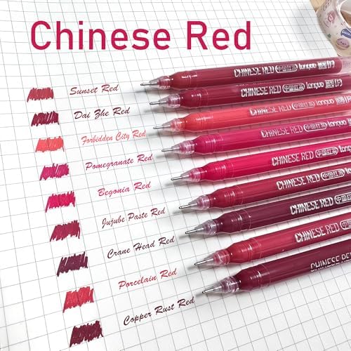 9 Colored Gel Pens Set, 0.6mm Fine Point for Black Paper & White Paper, Pens for Journaling, Adult Coloring Books, Bible, Drawing, Note Taking, Art & Journaling Supplies（China Red）