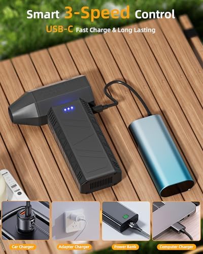 Cordless Air Duster for PC, Rechargeable Blower w/Brush & Pouch 110K
