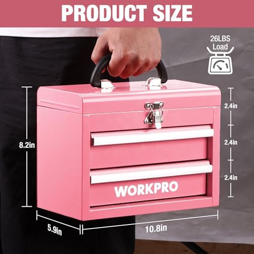 WORKPRO Portable Mini Metal Tool Box with 2 Drawers