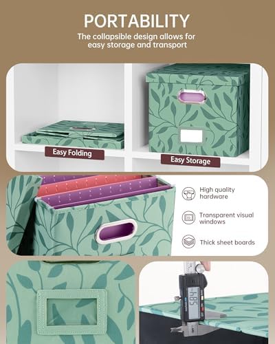 Oterri File Organizer with Lid, File Box, File Cabinet for Letter File Folder Storage, Hanging File Organizer for Office/Decor/Home,Document Organizer, 1 Pack,Leaf Green-Box Only