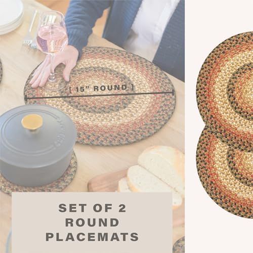 Homespice Russet Braided Placemats Ideal as Dining Mats, Round 15" Set of 2
