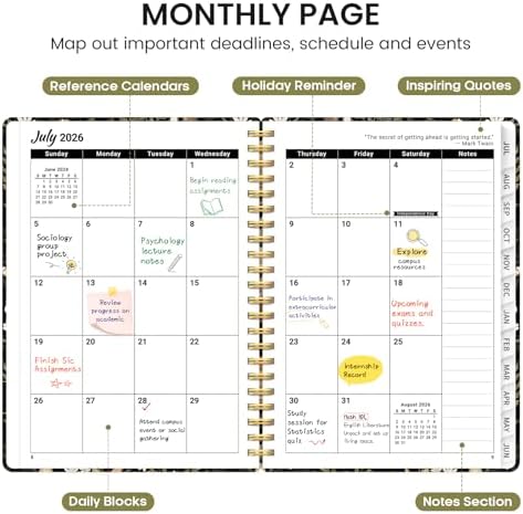 Planner 2026-2027, Jul 2026-Jun 2027 Academic Monthly & Weekly Planner | 6.3" x 8.5" Hardcover Pretty Calendar Planner for Women, Spiral Organizer for School Office Home Supplies, Mushroom