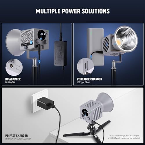 NEEWER HS60B Mini Video Light with App Control, 60W Handheld Portable Bi Color COB LED Continuous Output Lighting with 35000lux/1m 2700-6500K 0-100% PWM Dimming CRI/TLCI 97+ 12 Scenes USB Type C