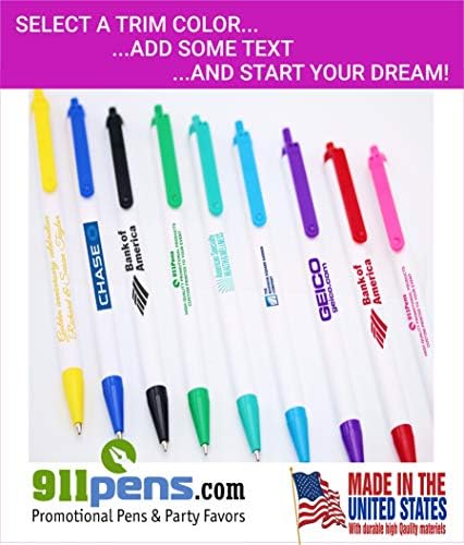 USA Made, Personalized Writing Ink Ballpoint Novelty Pens, Custom Printed with Your Logo & Text (Pack of 50 White Pens with Red Trim)