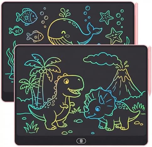16 Inch LCD Writing Tablet for Kids 2 Pack, Large Drawing Board Doodle Pad, Colorful Screen Erasable Sketch Tablet, Travel Toys and Reusable Learning Gift for Boys Girls (Pink)