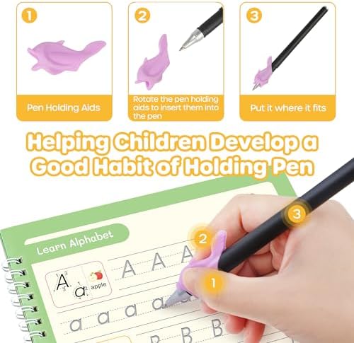 Large Magic Grooved Practice Copybook 5 Pack with Pens, Reusable Children's Magic Copybooks, Magical Handwriting Workbooks Number Letter Tracing for Kids Age 3-8 Kindergarten Preschool Calligraphy