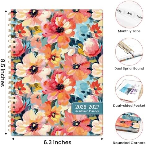 Planner 2026-2027, A5 (6.3" x 8.5") Hardcover Weekly & Monthly Planner July 2026 - June 2027 with Monthly Tabs, Academic Planner for School, Work and Office, Pastel Garden