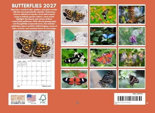 Butterfly Calendar 2027 Butterflies Monthly Wall Calender 12 Month