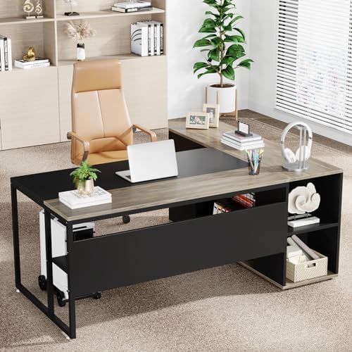 Tribesigns 71 inch Executive Desk, L Shaped Desk with Cabinet Storage